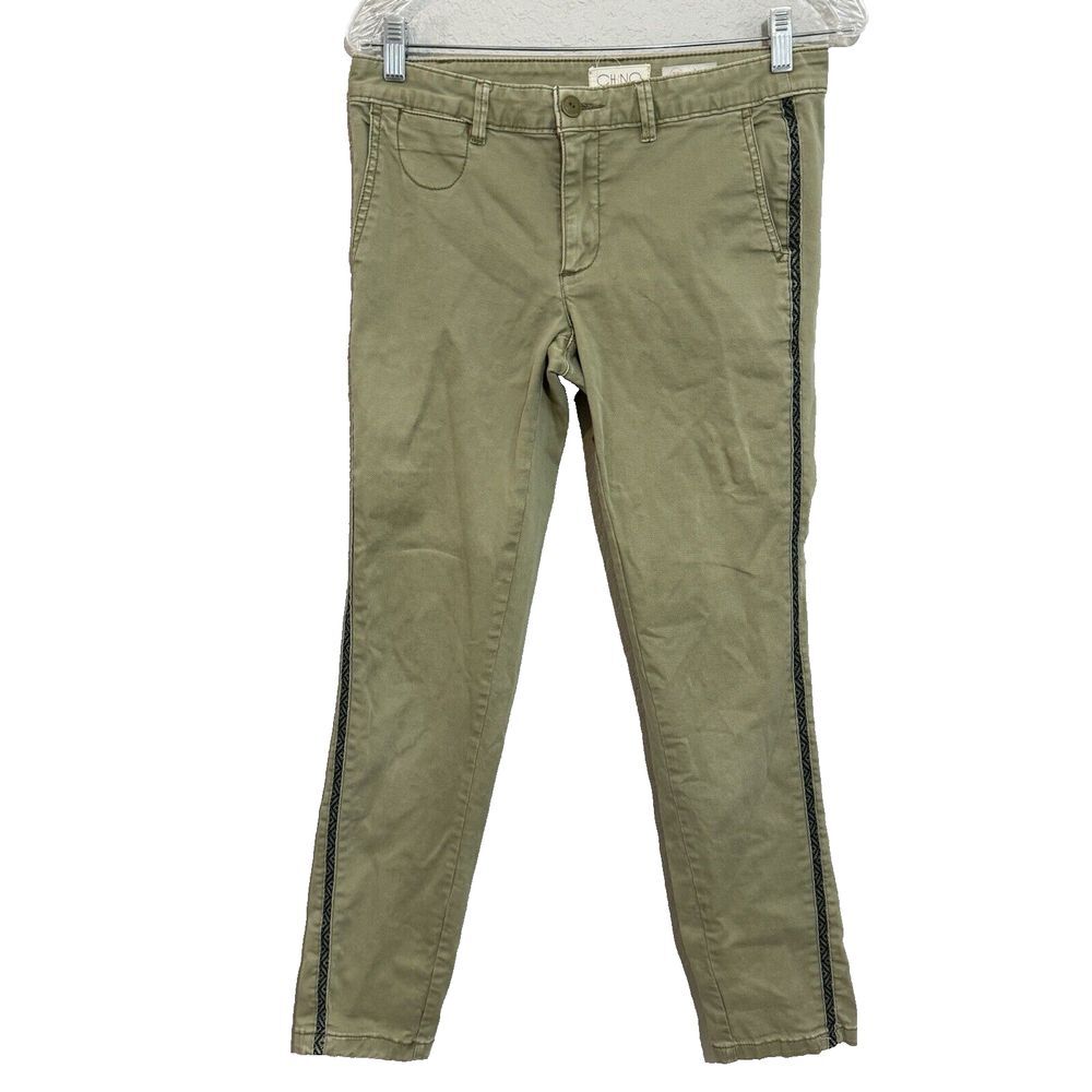 Anthropologie Chino Pants Womans size 26 Green Stripe Canvas Relaxed